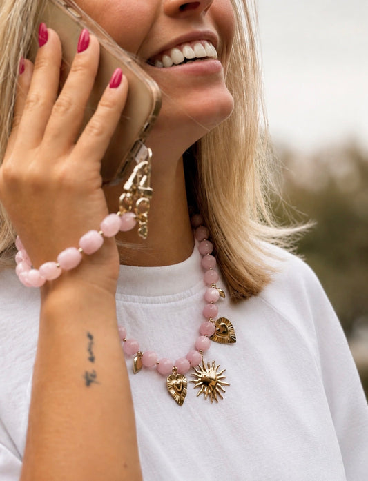 Kralenketting met Gouden Harten en Zon Hanger