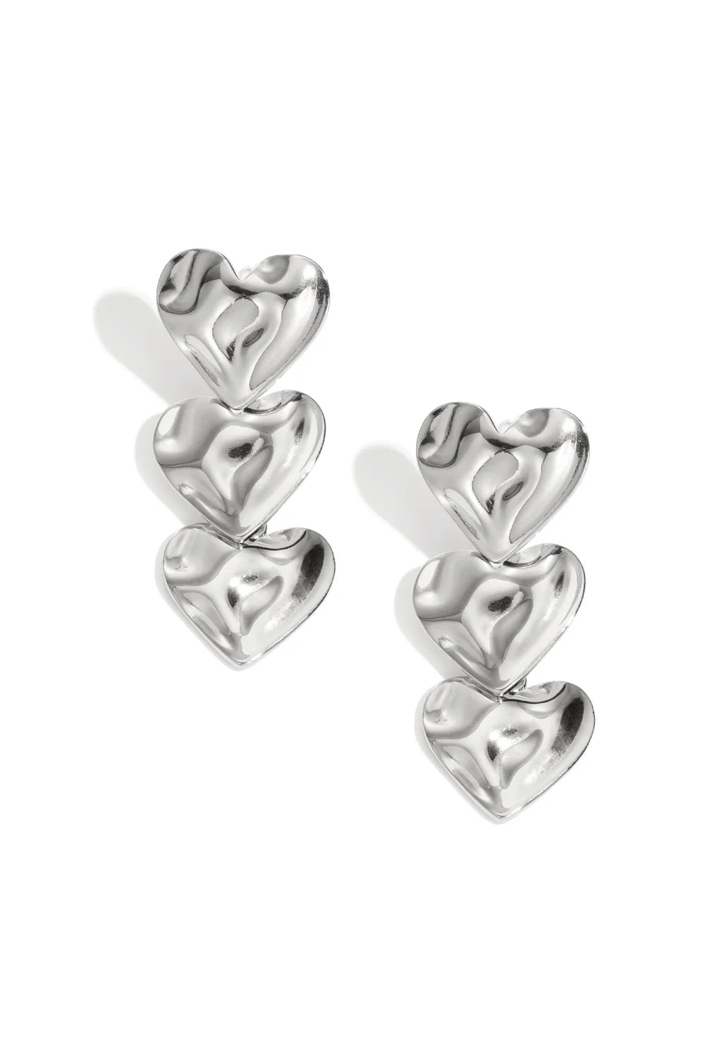 Triple Heart Drop oorbellen zilver - productfoto