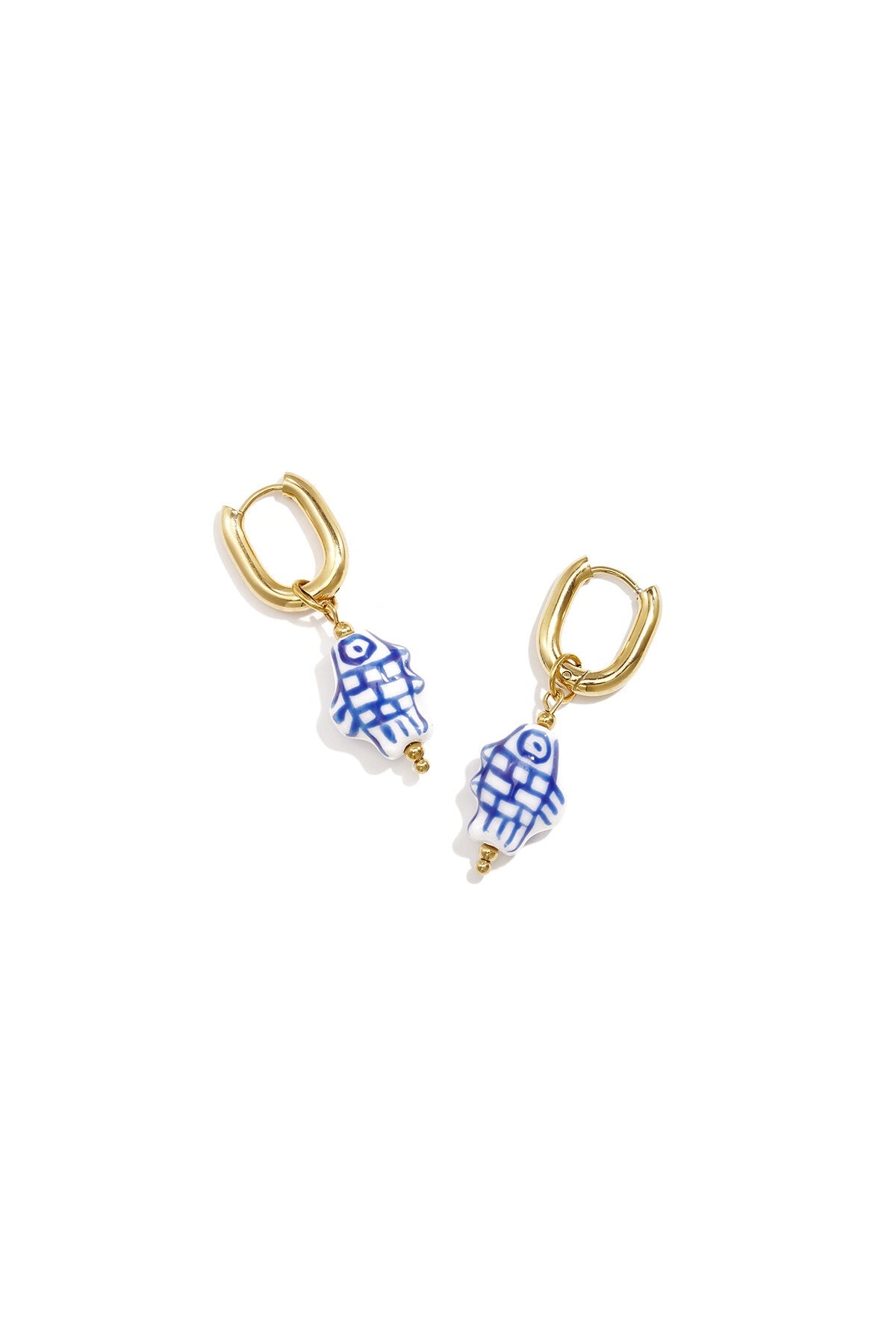 Squoval Oorbellen met Geruite Vis Charm