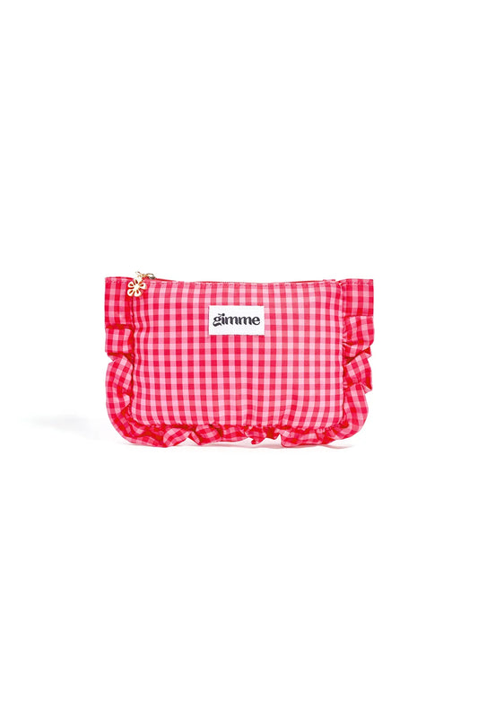 Gimme makeup tasje roze ruit met ruches - voorkant