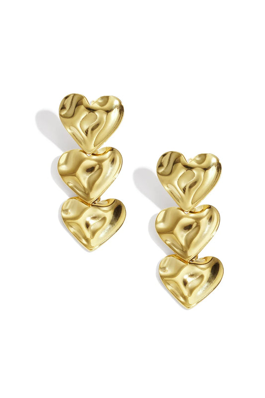 Triple Heart Drop oorbellen goud - productfoto