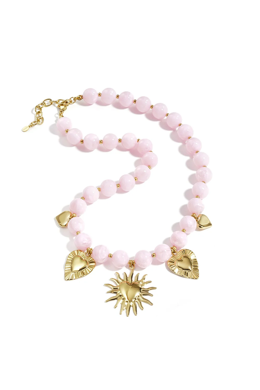 Kralenketting met Gouden Harten en Zon Hanger